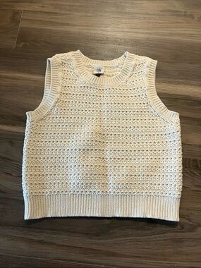 CAbi Cream Crochet Knit Sleeveless Crewneck Sweater Vest